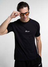 CLOSE SOCIETY Ανδρική κοντομάνικη μπλούζα μαύρη Calligraphy White Logo 100-16-black