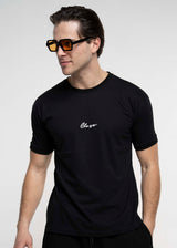 CLOSE SOCIETY Ανδρική κοντομάνικη μπλούζα μαύρη Calligraphy White Logo 100-16-black
