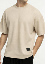 CLOSE SOCIETY Ανδρική κοντομάνικη μπλούζα ριπ oversized simple rip 12000-beige