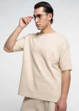 CLOSE SOCIETY Ανδρική κοντομάνικη μπλούζα με πλέξη oversized 14000-beige