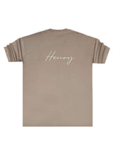 HENRY CLOTHING Ανδρική κοντομάνικη μπλούζα camel Henry Calligraphy 3-633-brown