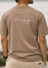 HENRY CLOTHING Ανδρική κοντομάνικη μπλούζα camel Henry Calligraphy 3-633-brown