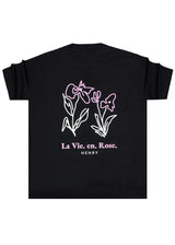 HENRY CLOTHING Ανδρική κοντομάνικη μπλούζα μαύρη La Vie En Rose 3-729-black