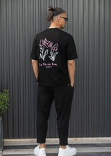 HENRY CLOTHING Ανδρική κοντομάνικη μπλούζα μαύρη La Vie En Rose 3-729-black