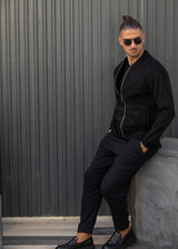 Ανδρική ζακέτα Henry Clothing-3-775-Alcantara signed logo zipper jacket μαύρο