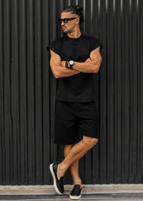 HENRY CLOTHING Ανδρική βερμούδα υφασμάτινη μαύρη 5-206-black