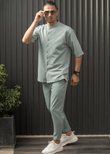 HENRY CLOTHING - Ανδρικό κοντομάνικο πουκάμισο μάο - μέντα 9-100