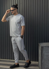 HENRY CLOTHING Ανδρικό ανοιξιάτικο παντελόνι απαλό γκρι 8-137-ice