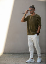 HENRY CLOTHING Ανδρική κοντομάνικη μπλούζα σε πλεκτή δομή χακί 9-031-khaki