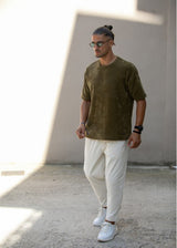 HENRY CLOTHING Ανδρική κοντομάνικη μπλούζα σε πλεκτή δομή χακί 9-031-khaki
