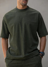 HENRY CLOTHING - Ανδρικό t-shirt με ύφανση κοτλέ - Χακί 9-032