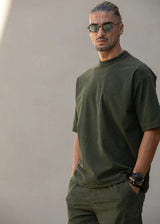 HENRY CLOTHING - Ανδρικό t-shirt με ύφανση κοτλέ - Χακί 9-032