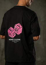 HENRY CLOTHING Ανδρική κοντομάνικη μπλούζα μαύρη Dice 9-040-black