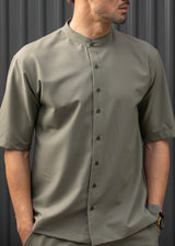 HENRY CLOTHING - Ανδρικό κοντομάνικο πουκάμισο μάο - χακί 9-100