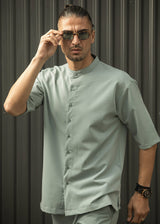 HENRY CLOTHING - Ανδρικό κοντομάνικο πουκάμισο μάο - Μέντα 9-100