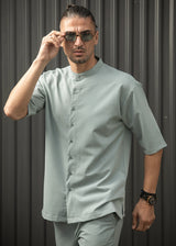 HENRY CLOTHING - Ανδρικό κοντομάνικο πουκάμισο μάο - μέντα 9-100