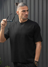 Ανδρική κοντομάνικη μπλούζα Henry clothing-9-101- linen oversized shirt μαύρη