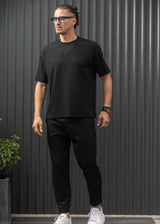 Ανδρική κοντομάνικη μπλούζα Henry clothing - 9-121 - linen oversized shirt μαύρο