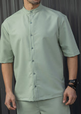 HENRY CLOTHING Ανδρικό κοντομάνικο πουκάμισο μάο μέντα 9-136-mint