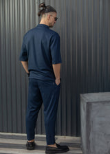 HENRY CLOTHING Ανδρικό κοντομάνικο πουκάμισο μάο σκούρο μπλε 9-140-blue