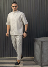 HENRY CLOTHING Ανδρικό κοντομάνικο πουκάμισο μάο μπεζ 9-144-beige