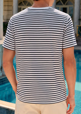 HENRY CLOTHING Ανδρική κοντομάνικη μπλούζα ριγέ λευκό-μπλε σκούρο 9-153-white