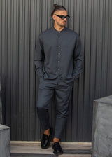 Ανδρικό μακρυμάνικο πουκάμισο - Henry clothing-9-120-mao shirt γκρι