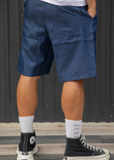 HENRY CLOTHING Ανδρική βερμούδα υφασμάτινη τύπου τζιν 8-112-blue