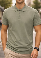 Κοντομάνικη μπλούζα τύπου πόλο GUF-CP2200-basic polo slim fit tee light khaki