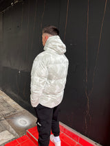 Ανδρικό μπουφάν με κουκούλα GUF-9676-pattern puffer λευκό