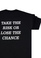 Ανδρική κοντομάνικη μπλούζα oversized Close society-STO-202-black take the risk or lose the chance