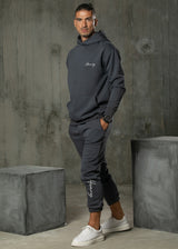 Ανδρικό μακρυμάνικο φούτερ με κουκούλα Henry clothing - 3-532 - calligraphy logo σκούρο γκρι