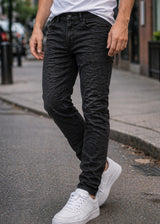 GUF CLOTHING Ανδρικό τζιν παντελόνι μαύρο Wrinkled Slm Fit BK-367-black