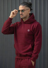 HENRY CLOTHING - Ανδρικό φούτερ με κουκούλα και κέντημα H - Burgundy 3-827