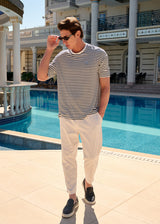 HENRY CLOTHING Ανδρική κοντομάνικη μπλούζα ριγέ λευκό-μπλε σκούρο 9-153-white