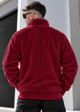 NEW WAVE - Ανδρική φούτερ με κολάρο half zip sherpa design - Μπορντό 232-39