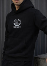 Ανδρικό μακρυμάνικο φούτερ με κουκούλα Henry clothing - 3-512 - emblem logo μαύρο