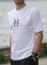 Ανδρική κοντομάνικη μπλούζα Henry clothing - 3-612 - H logo λευκό