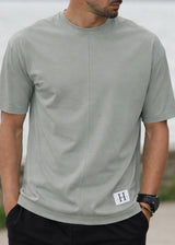 HENRY CLOTHING Ανδρική κοντομάνικη μπλούζα Simple overisized tee ανοιχτό χακί 3-624-fanco