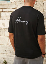 HENRY CLOTHING Ανδρική κοντομάνικη μπλούζα μαύρη Henry Calligraphy 3-633-black
