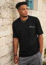 HENRY CLOTHING Ανδρική κοντομάνικη μπλούζα μαύρη Henry Calligraphy 3-633-black
