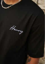 HENRY CLOTHING Ανδρική κοντομάνικη μπλούζα μαύρη Henry Calligraphy 3-633-black