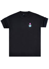 Ανδρική κοντομάνικη μπλούζα Henry clothing - 3-702 - pink flower t- shirt μαύρο