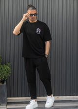 HENRY CLOTHING Ανδρική κοντομάνικη μπλούζα μαύρη La Vie En Rose 3-729-black