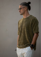 HENRY CLOTHING Ανδρική κοντομάνικη μπλούζα σε πλεκτή δομή χακί 9-031-khaki