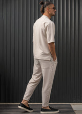 HENRY CLOTHING - Ανδρικό κοντομάνικο πουκάμισο μάο - μπεζ  9-100