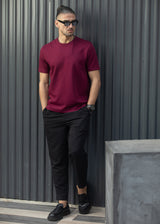 HENRY CLOTHING Ανδρική κοντομάνικη μπλούζα μπορντό 9-133-burgundy