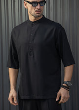 Ανδρικό κοντομάνικο πουκάμισο-Henry clothing-9-140-black mao shirt