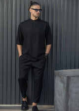Ανδρικό κοντομάνικο πουκάμισο-Henry clothing-9-140-black mao shirt