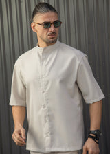HENRY CLOTHING Ανδρικό κοντομάνικο πουκάμισο μάο μπεζ 9-144-beige